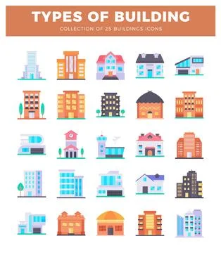 Flat design building icons. modern and traditional architecture. set on white Stock Illustration