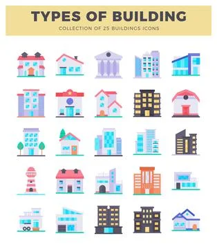 Flat design building icons. set on a white background Ilustración de archivo