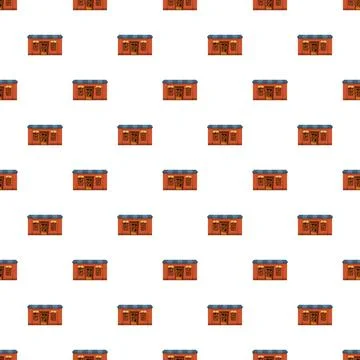 Flat design building shop repeatable pattern background イラスト素材