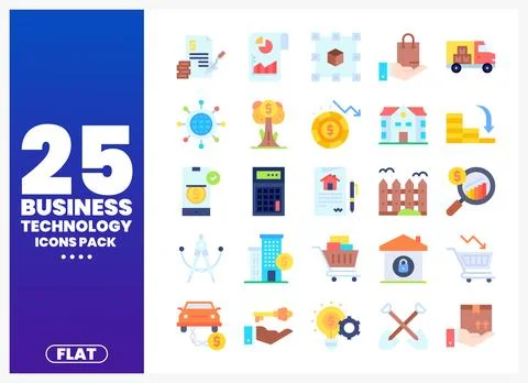 Flat design business and technology icons set on white background. Stock Illustration