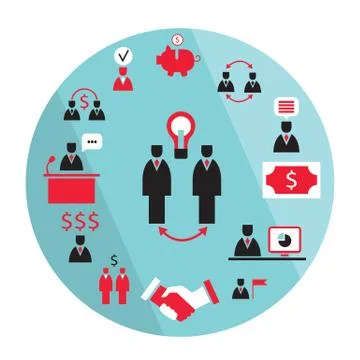 Flat design business elements. Partnership, money earning success concept Stock Illustration