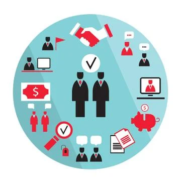 Flat design business elements. Partnership, money earning success concept Stock Illustration
