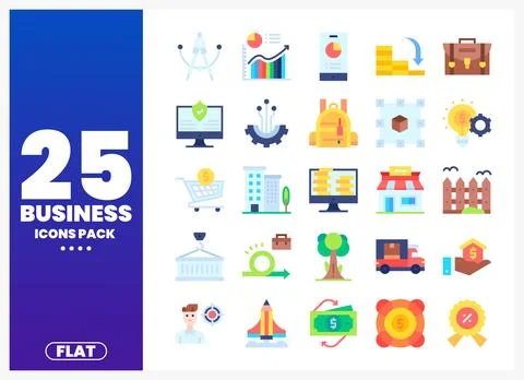 Flat design business icon pack with icons on white background Stock Illustration