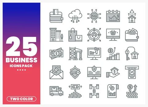 Flat design business icons pack collection with two color scheme Stock Illustration