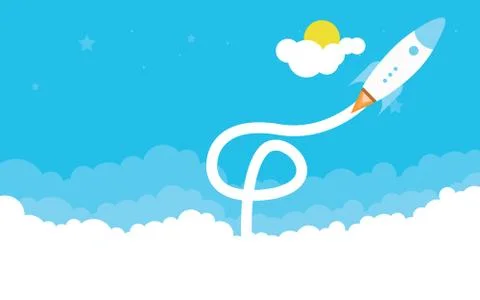 Flat Design Business Startup Launch Concept With Rocket Icon Stock Illustration