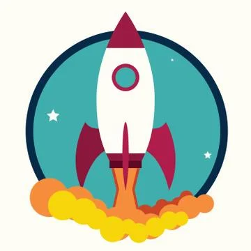 Flat Design Business Startup Launch Concept With Rocket Icon Illustrazione stock
