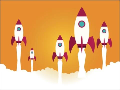 Flat Design Business Startup Launch Concept With Rocket Icon Stock Illustration