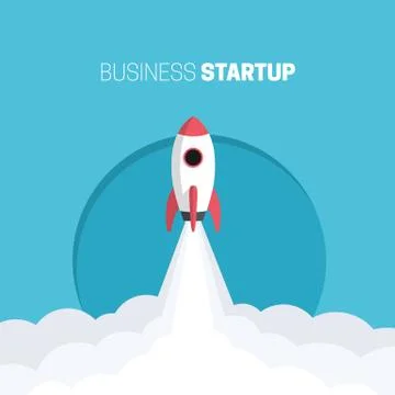 Flat design business startup launch concept, rocket icon. Vector illustration. Stock Illustration