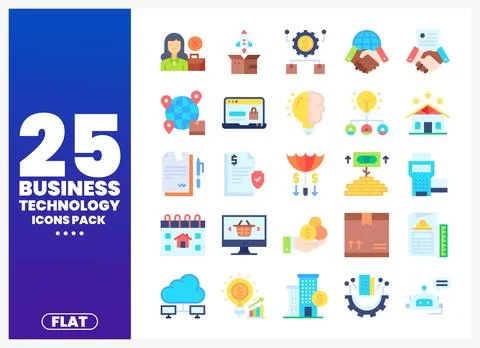 Flat design business technology icons pack. Ilustración de archivo