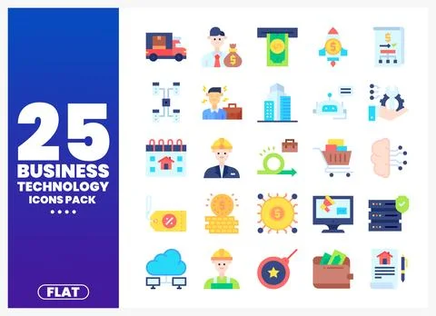 Flat design business technology icons pack on white background Stockillustratie