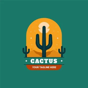 Flat design cactus logo template Stock Illustration