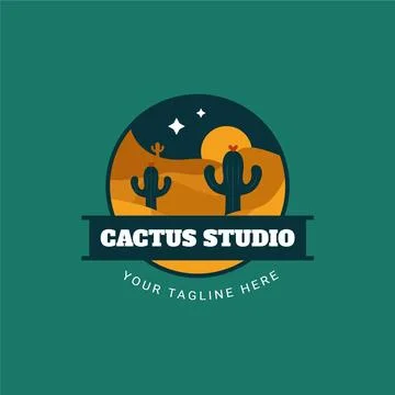 Flat design cactus logo template Stock Illustration