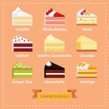 Flat design of cake menu Stock Illustration