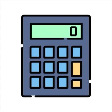 Flat design calculator icon with outline financial tool concept Stock Illustration