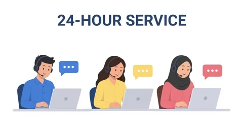 Flat Design Call Center Agent 24 Hour Customer Service Animation Green Scre.. Stock Footage 337522434