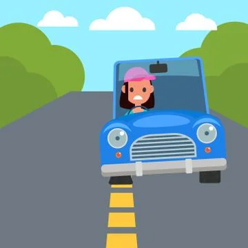 Flat Design Car Driving Characters. Car sharing. flat tire change. Vector Illustrazione stock