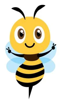 Flat design cartoon cute bee showing Victory hand sign Stock-Illustration