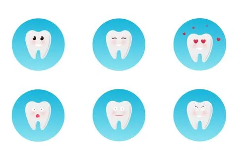 Flat design cartoon cute tooth character with different facial expressions Stock Illustration
