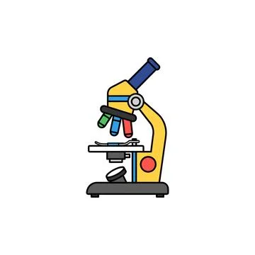 A flat design cartoon microscope with vibrant colors, featuring a blue eyepie Stock Illustration