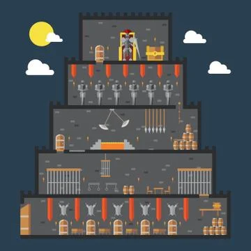 Flat design of castle dungeon internal Stock Illustration