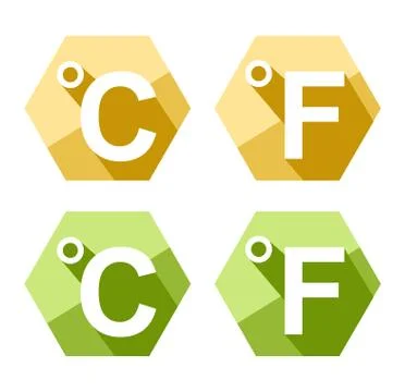 Flat design celsius si fahrenheit symbol icon set isolated on white Stock Illustration