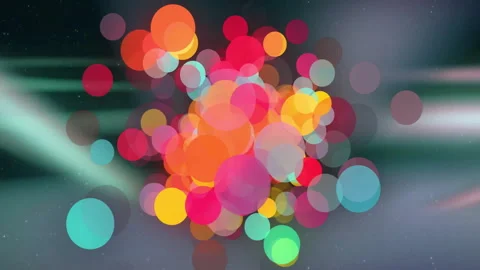 Flat design central circle cluster moving over gradient backdrop adding vibrant Stock Footage 309287288