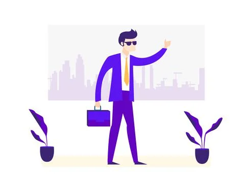 Flat design character businessman with briefcase Vector Stock Illustration