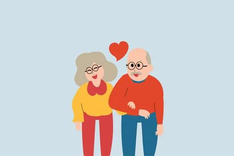 Flat design character of elderly married couple. Senior husband and wife Stock Illustration