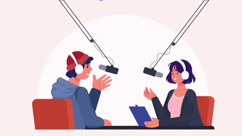 Flat design characters live streaming podcast scene. Vlog, social media concept Stock Footage 280833083
