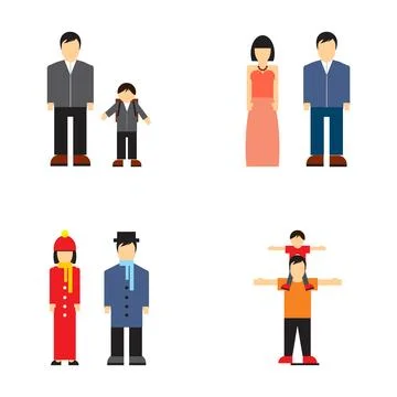 Flat design characters presenting different family relationships Stock Illustration