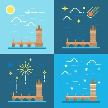 Flat design of Charles bridge Czech Stock Illustration