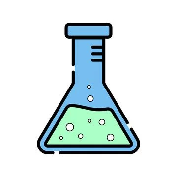 Flat design chemistry flask icon with outline laboratory concept Stock Illustration