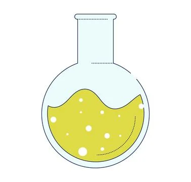 Flat design of chemistry flask with yellow liquid. Simple round bottom flask Stock Illustration