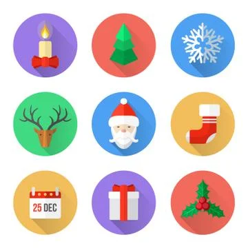 Flat design christmas icons set Stock Illustration