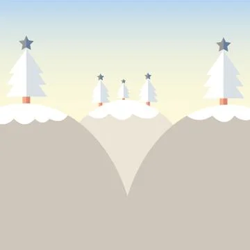 Flat design Christmas tree on Mountain with snow Stock Illustration