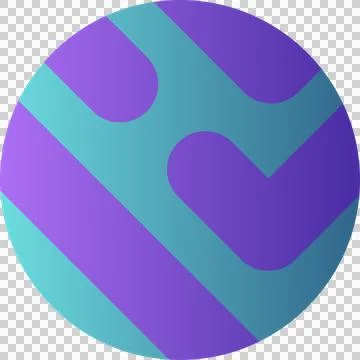 Flat design circular emblem is weaving teal-to-purple gradient stripes over Illustrazione stock