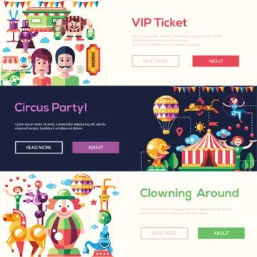 Flat design circus and carnival banners, headers set 스톡 일러스트