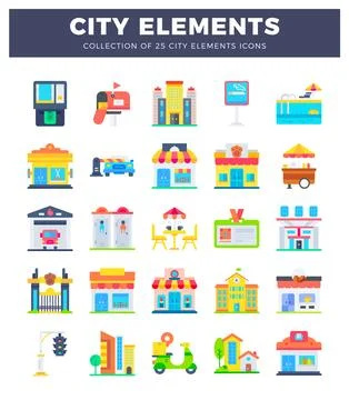 Flat design city element icons. Flat vector illustrations of urban infrastr.. Stockillustratie