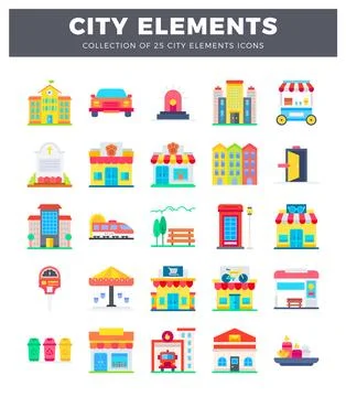 Flat design city elements and icons. Stock Illustration