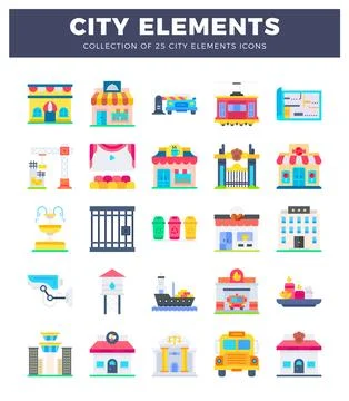 Flat design city elements icons collection Stockillustratie