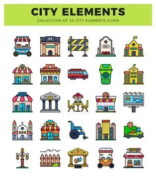 Flat design city elements icons collection 스톡 일러스트