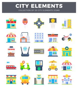 Flat design city elements icons collection Stockillustratie