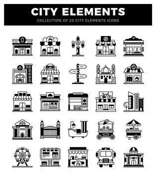 Flat design city elements icons collection on white background 스톡 일러스트