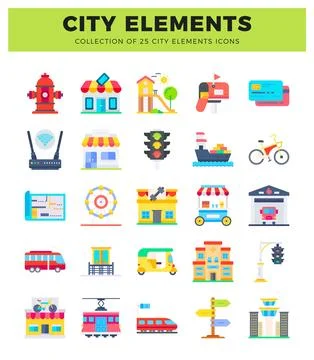 Flat design city elements icons on white background イラスト素材