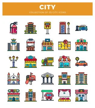 Flat design city icons collage Ilustração Stock