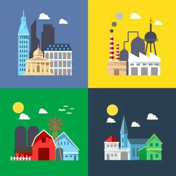 Flat design of cityscape pack Stock Illustration