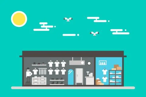 Flat design of cloth shop interior Stock Illustration