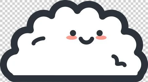 Flat design cloud is floating on transparent background featuring smiling face Illustrazione stock