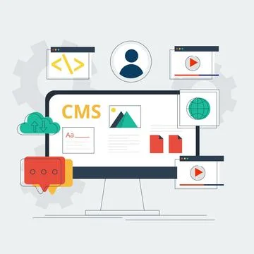 Flat design cms landing page template Stock Illustration