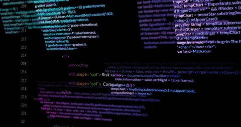 Flat design code editor displaying dark theme syntax highlighting, showing Stock Footage 309106473